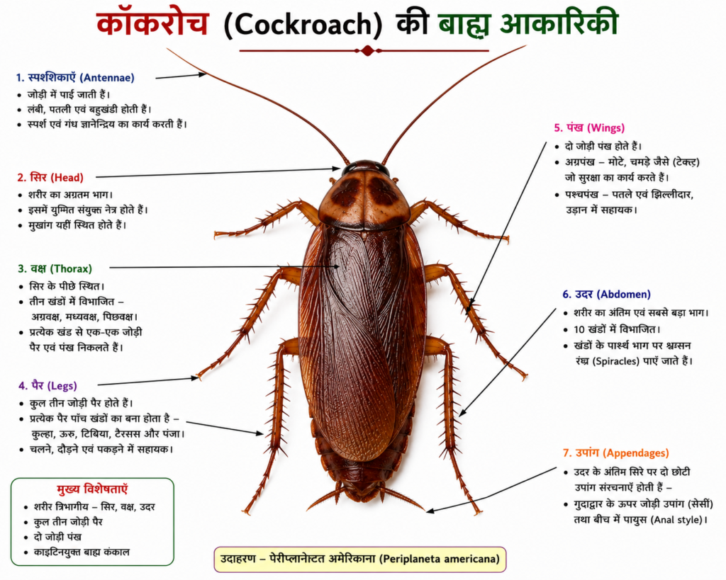 कॉकरोच (Cockroach)बाह्य आकारिकी