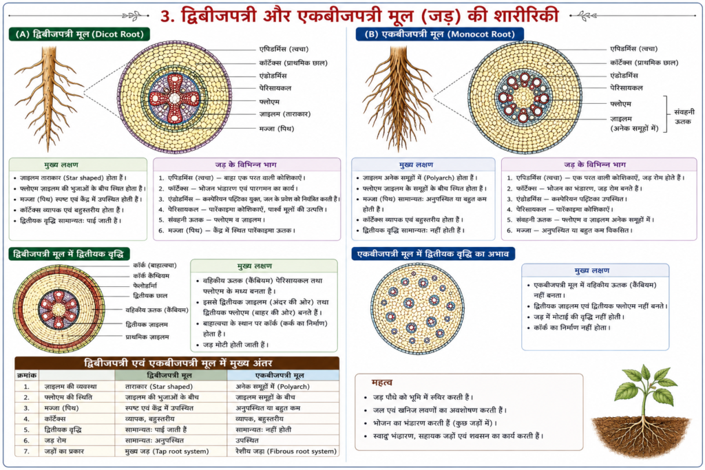 द्विबीजपत्री और एकबीजपत्री मूल (जड़) की शारीरिकी